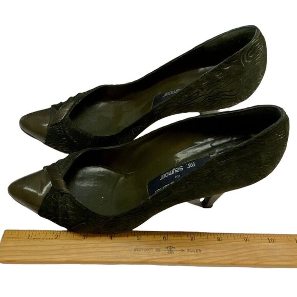 STUART WEITZMAN Heels Size 7 Green Felt Mr Seymour Kitten Career Office s-20 - Picture 10 of 10